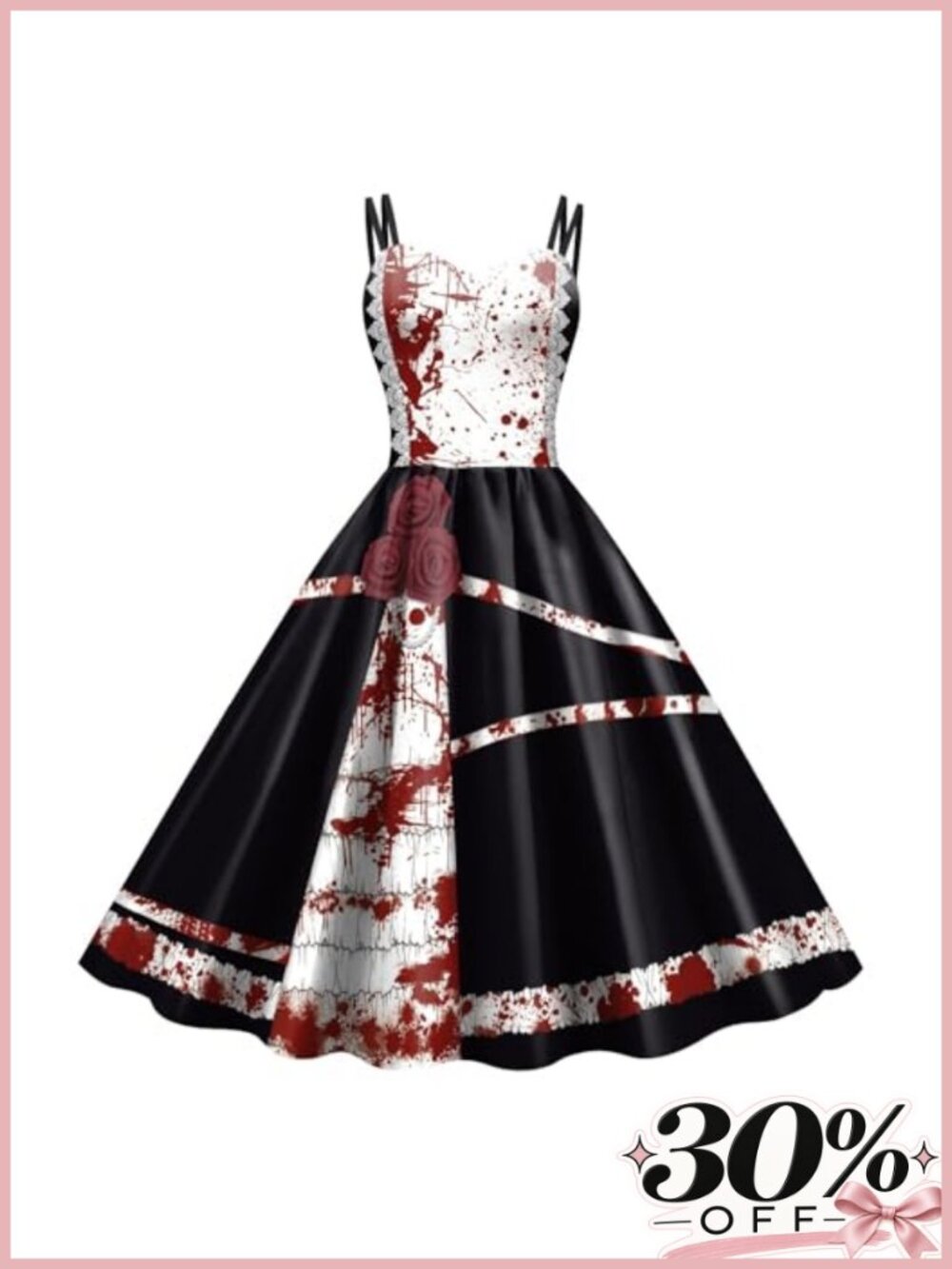 Gothic Bloody Bride Halloween Costume Dress Zombie Horror Party Knee-Length